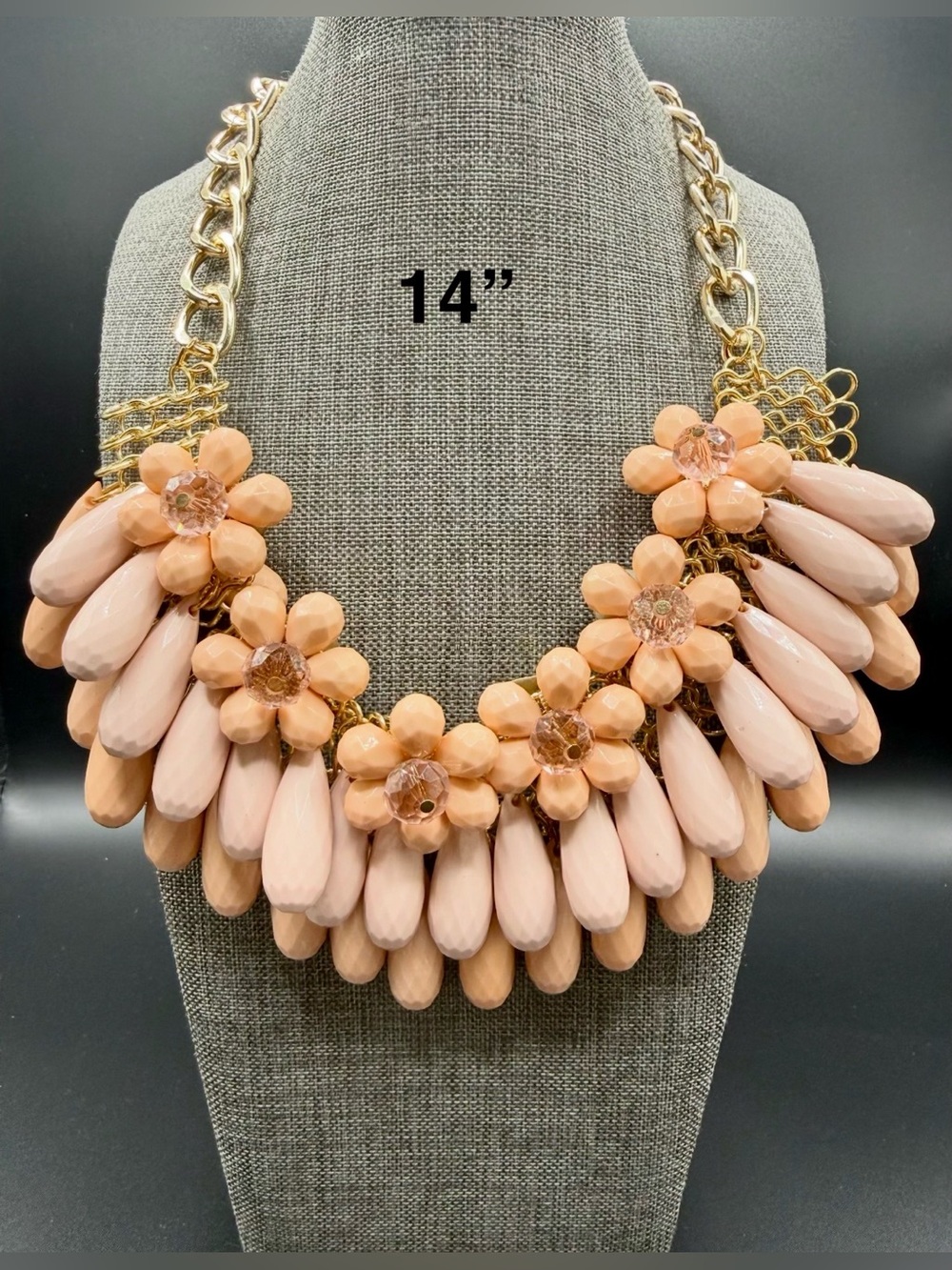 200. Statement Peach Floral Bib Necklace